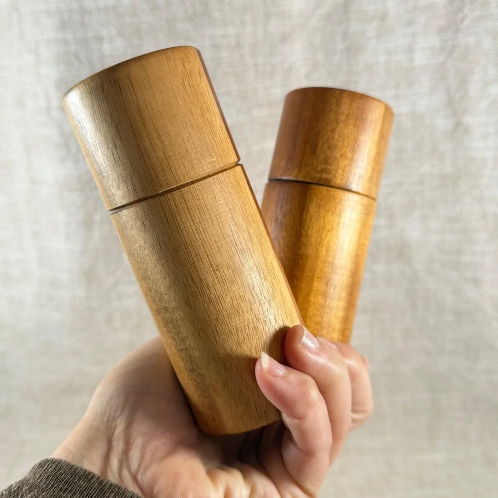 Vintage Teak Salt & Pepper Shakers Danish Modern Wood Grinder Set
